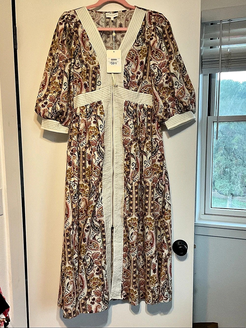 entro Paisley Midi Dress in Brown & Cream Size Medium NWT